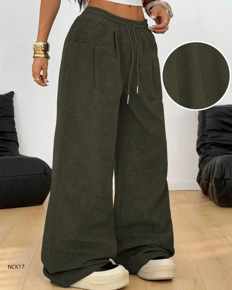 Pantaloni da jogging da donna a vita alta, casual, larghi, stile streetwear classico, sportivi, da ballo, stile Y2K, con gamba larga e coulisse.