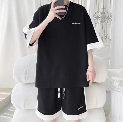 Completo estivo da uomo taglie S-6XL, nuovo set di tendenza a due pezzi, maglietta e pantaloncini in stile coreano, abbigliamento firmato da uomo.