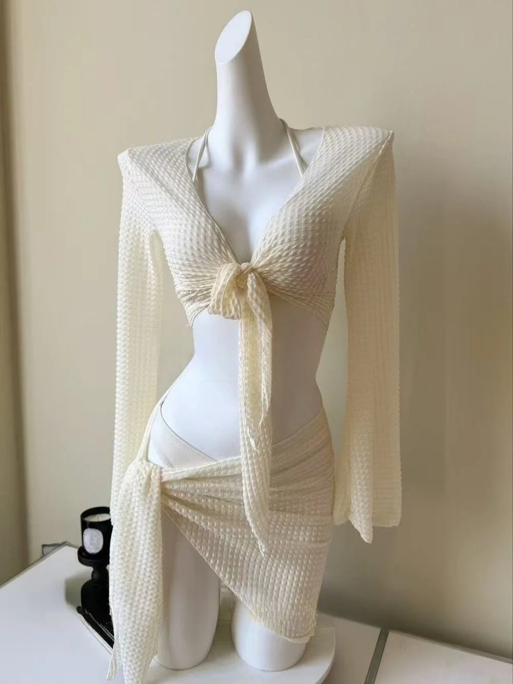 2026 New High Waist Fairy Sweet 4-Piece Women's Split Bikini Set Print Long Sleeve Swimwear Trendy Beach Vacation Fairy Swimsuit
