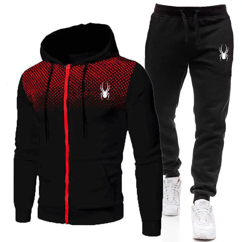 Spring And Autumn New Men's Set Casual Sportswear Printed Hooded Zipper Jacket + Trousers Two-piece Fashion Men's Clothing