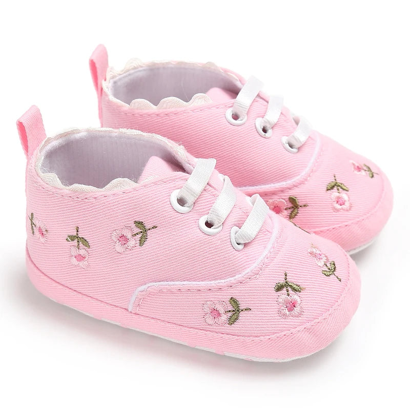 Scarpe alla moda per bambina, graziose scarpe basse casual a tema rosa classico con suola morbida, comode e leggere per camminare.