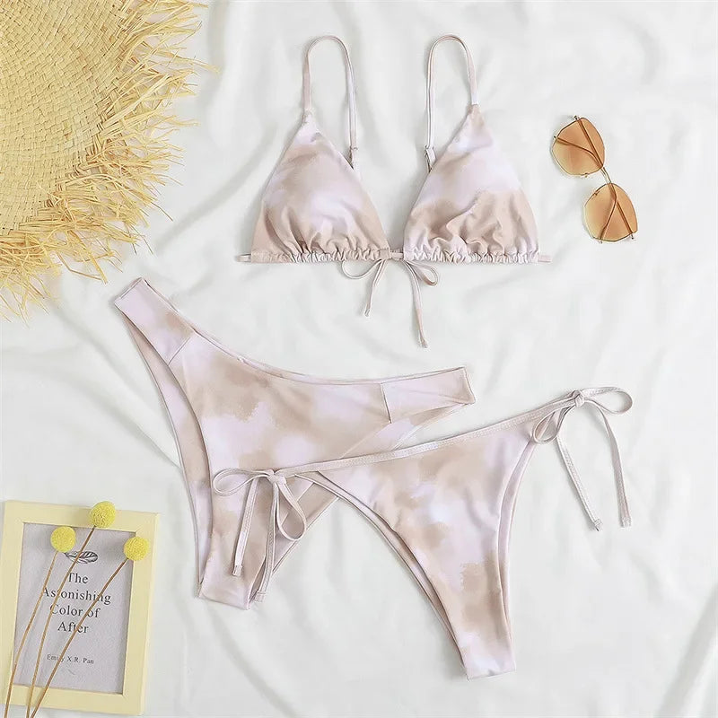 Sexy set bikini a 3 pezzi da donna, tinta unita blu e viola, push-up, a triangolo, costume da bagno brasiliano da spiaggia, costume da bagno bikini