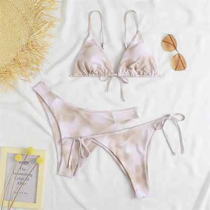 Sexy set bikini a 3 pezzi da donna, tinta unita blu e viola, push-up, a triangolo, costume da bagno brasiliano da spiaggia, costume da bagno bikini