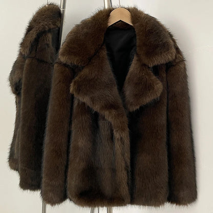 Fur Coat Eco-friendly Artificial Fur Coat Faux Fur Jacket Lapel Covered Button Loose Casual Women Coats Women's Winter Jacket