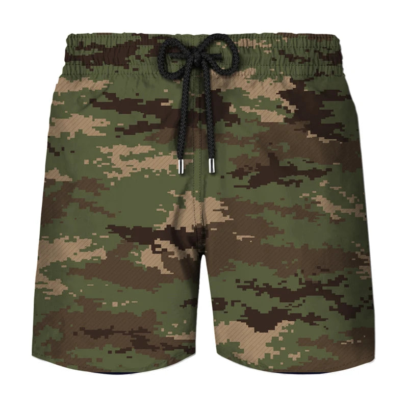 Pantaloncini sportivi da uomo con stampa 3D mimetica per cosplay, ideali per attività all'aperto, corsa, spiaggia, traspiranti, con elastico in vita.