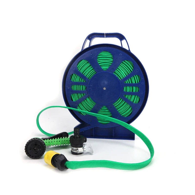Foldable 590 inch Garden Outdoor Hose and Reel with Nozzle for Plant Watering G5AB