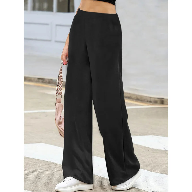  Pantaloni da donna casual eleganti a gamba larga, colore nero tinta unita, snellenti e traspiranti, ideali per l'ufficio e per tutti i giorni, modello 2025.