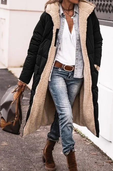 Hot Sale Of The Season Pure Color Hooded Long Sleeve Double-Sided Wear Slimming Personality Open Cardigan Cotton Jacket Women's