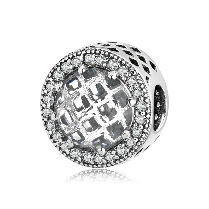 100% autentico argento sterling 925, cuore rosa, perline di zirconi trasparenti, compatibile con i charm europei originali, braccialetti e creazione di gioielli