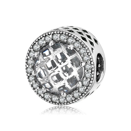 100% autentico argento sterling 925, cuore rosa, perline di zirconi trasparenti, compatibile con i charm europei originali, braccialetti e creazione di gioielli