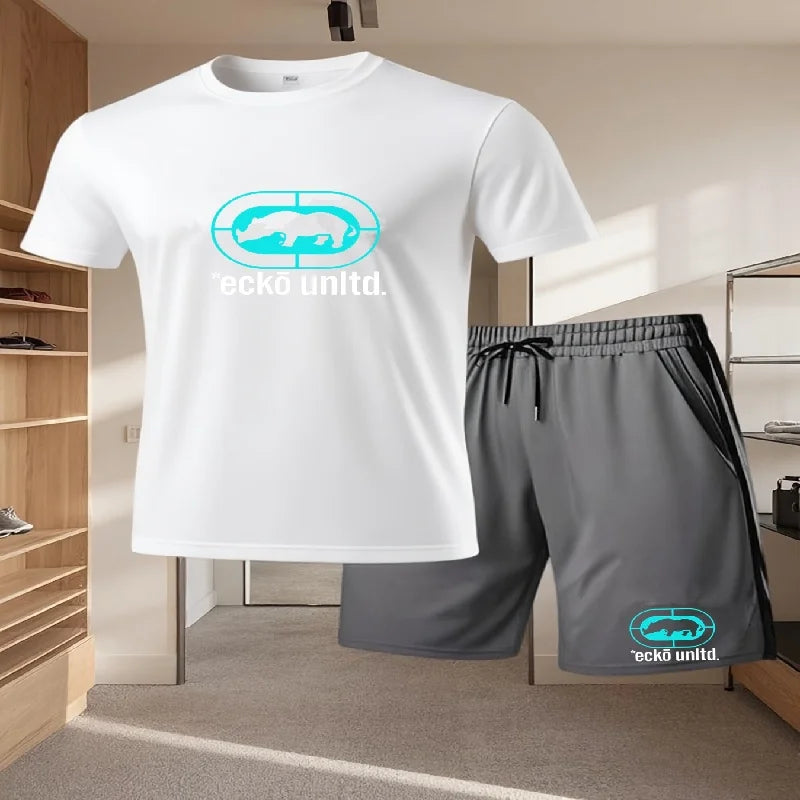Nuovo set estivo casual da uomo composto da t-shirt e pantaloncini, completo due pezzi dalla vestibilità comoda, set sportivo traspirante a maniche corte da uomo, completo due pezzi