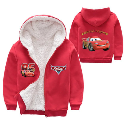 Cappotto invernale spesso per bambini con personaggi dei cartoni animati Pixar Cars, Saetta McQueen, per neonati e bambini, giacca con cerniera e maglione.