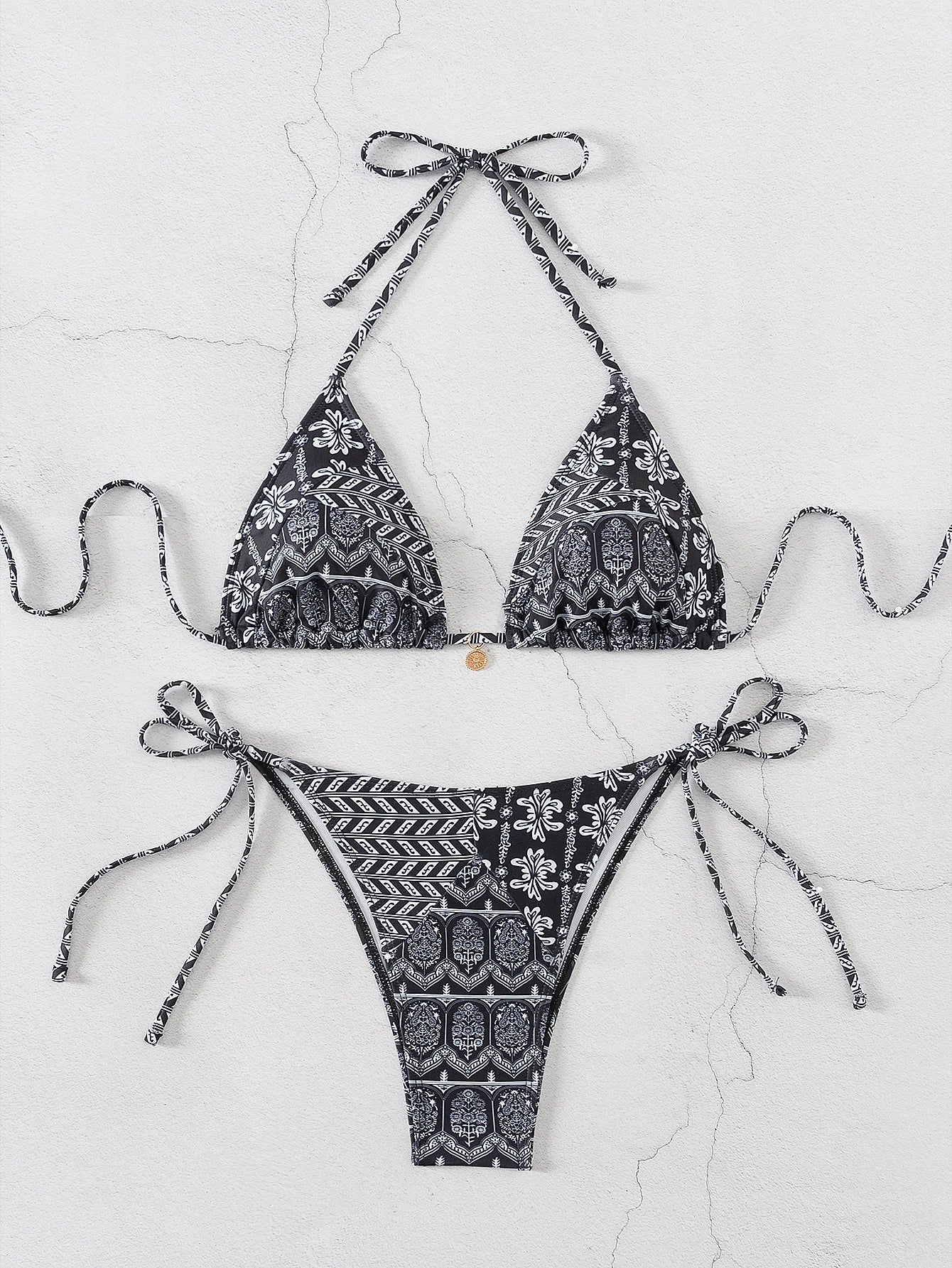 "2025 New Triangle Bikini Set - Floral Print Push Up Swimsuit & Brazilian Bottoms"