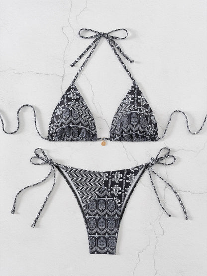 "2025 New Triangle Bikini Set - Floral Print Push Up Swimsuit & Brazilian Bottoms"