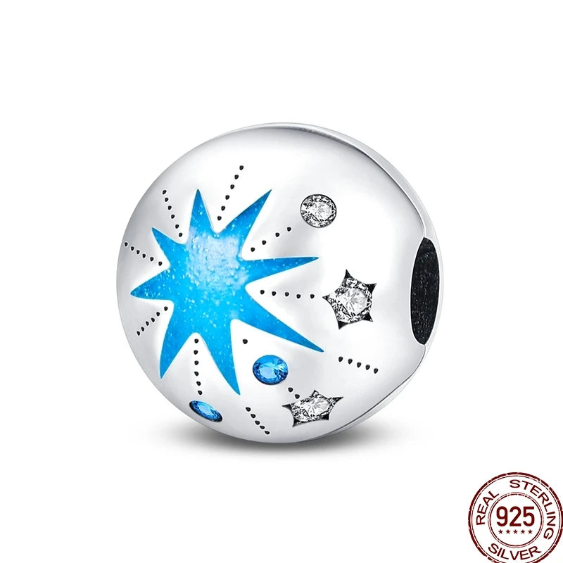 Squisito elemento a stella cava rotonda in argento sterling 925 a forma di fiore, adatto per braccialetti originali fai da te da 3 mm in argento 925