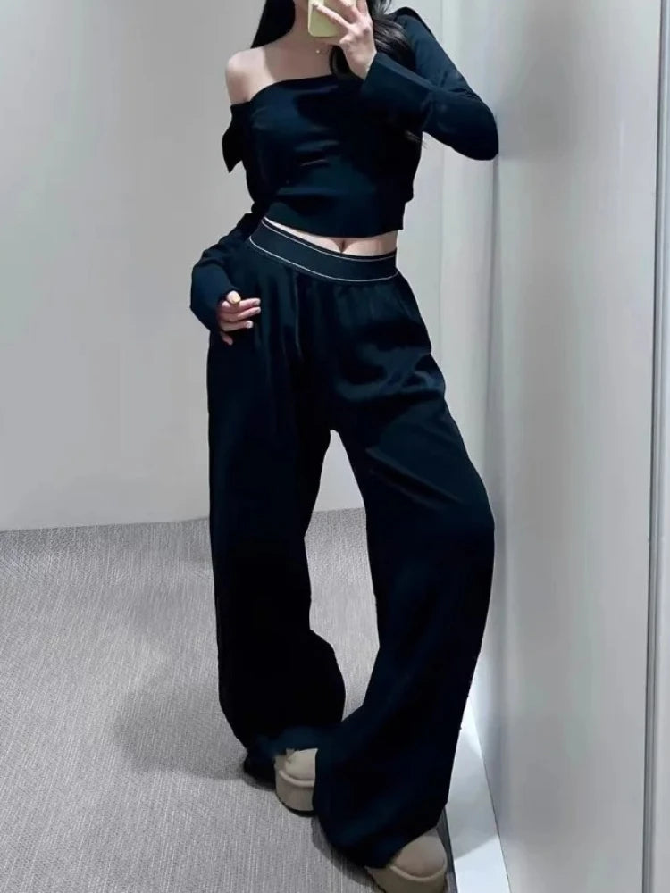 American Retro Elastic High Waist Wide Leg Pants Casual Loose Straight Long Trousers for Women Quick-dry Breathable Pants Women