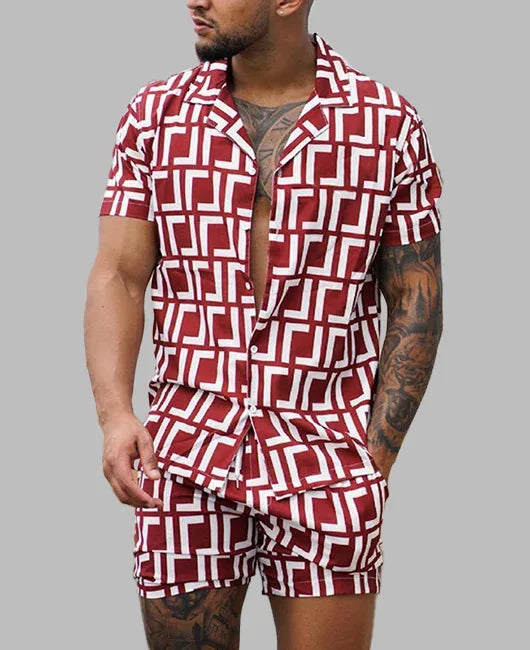Completo da vacanza hawaiano da uomo, estivo, con camicia a maniche corte e pantaloncini, set di 2 pezzi, streetwear alla moda, abbigliamento casual con stampa 3D.