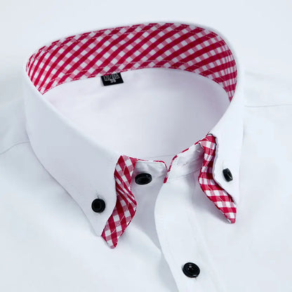 Camicia da uomo a maniche lunghe, non stirabile, a doppio strato, formale, vestibilità regolare, da ufficio, alla moda, bianca e blu.