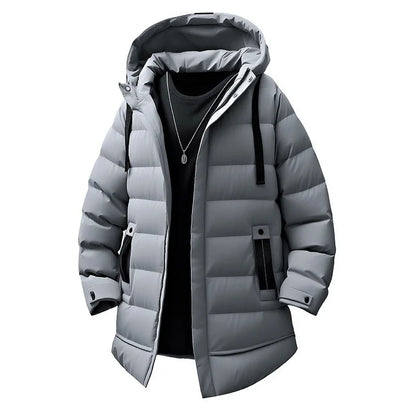 Warm Hooded Cotton Jacket Men's Mid-Length Youthful Autumn Winter Fashionable Bamboo Fiber Polyester Filled Coat for Teens