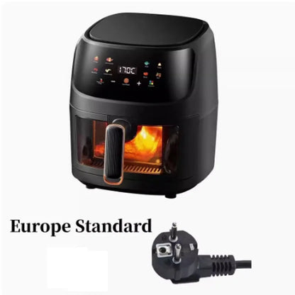 Nuova friggitrice ad aria ad alta capacità in acciaio inossidabile da 8 litri, forno elettrico domestico visivo, multifunzionale, senza olio, per la casa, nero, bianco e verde