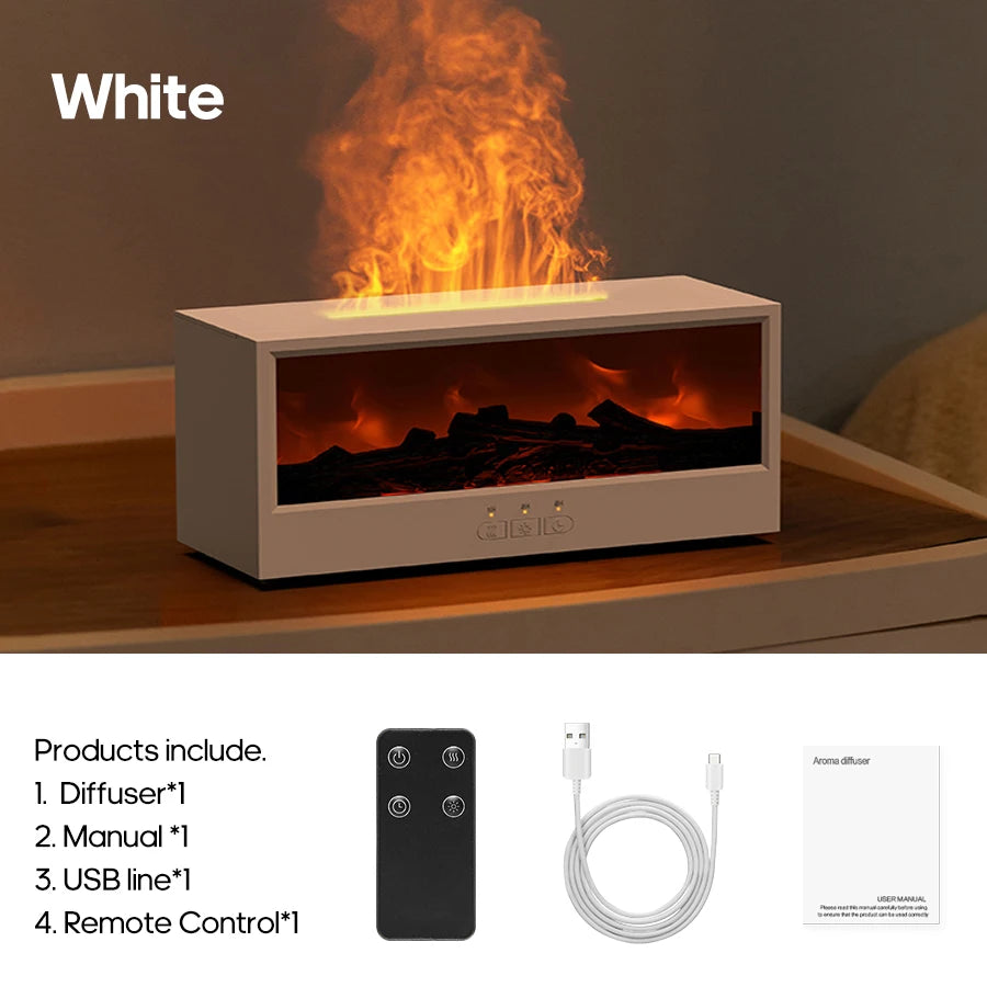 Diffusore di aromi creativo per camino con effetto fiamma, umidificatore d'aria e luci colorate con telecomando, ideale come regalo per casa o ufficio/set di oli essenziali.