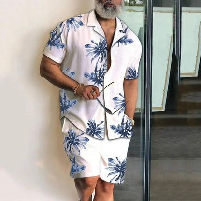 Completo da uomo con camicia a maniche corte e stampa 3D di palma da cocco, pantaloncini da spiaggia oversize, abbigliamento streetwear estivo e completi hawaiani.