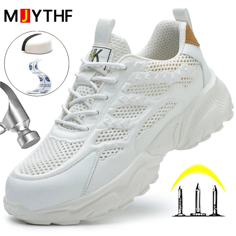Scarpe antinfortunistiche traspiranti in mesh da uomo, bianche, scarpe protettive per uomo e donna, scarpe da lavoro estive leggere e indistruttibili 2026