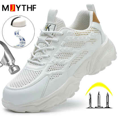 Scarpe antinfortunistiche traspiranti in mesh da uomo, bianche, scarpe protettive per uomo e donna, scarpe da lavoro estive leggere e indistruttibili 2026