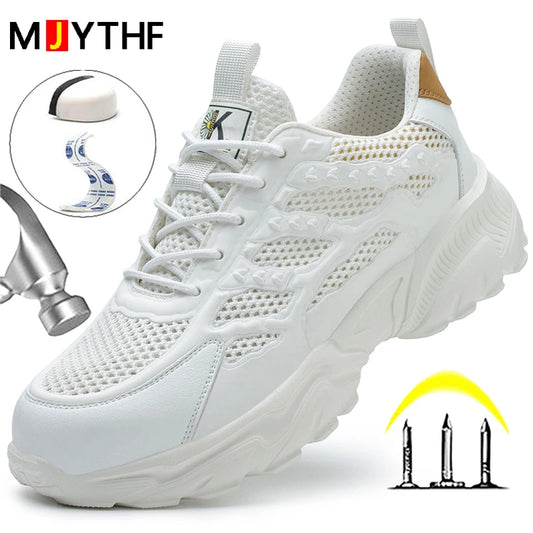 Scarpe antinfortunistiche traspiranti in mesh da uomo, bianche, scarpe protettive per uomo e donna, scarpe da lavoro estive leggere e indistruttibili 2026
