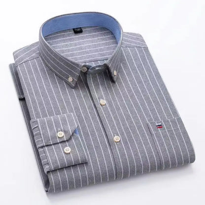 Camicia da uomo a quadri con bottoni a maniche lunghe in cotone 100%, con tasca singola sul petto, vestibilità standard, casual, stile Oxford a quadri e righe