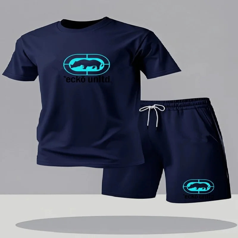 Nuovo set estivo casual da uomo composto da t-shirt e pantaloncini, completo due pezzi dalla vestibilità comoda, set sportivo traspirante a maniche corte da uomo, completo due pezzi