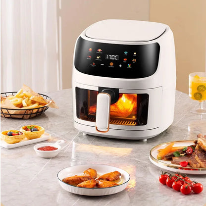 Nuova friggitrice ad aria ad alta capacità in acciaio inossidabile da 8 litri, forno elettrico domestico visivo, multifunzionale, senza olio, per la casa, nero, bianco e verde