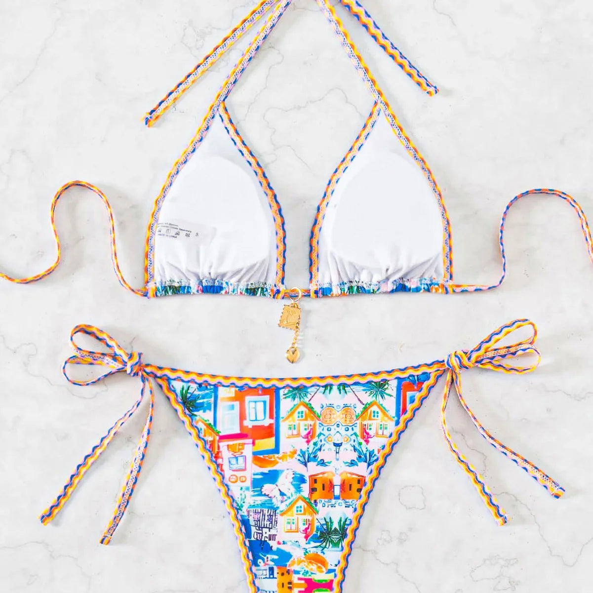 "2025 New Triangle Bikini Set - Floral Print Push Up Swimsuit & Brazilian Bottoms"