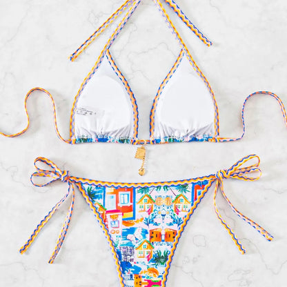 "2025 New Triangle Bikini Set - Floral Print Push Up Swimsuit & Brazilian Bottoms"