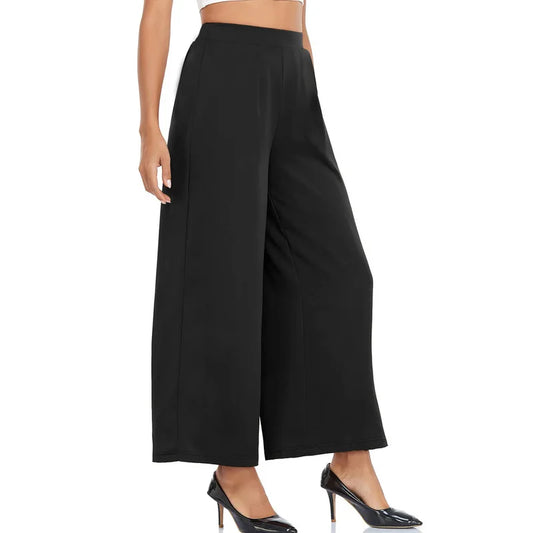 2025 Trendy Wide Leg Pants Women Regular Waist Stretchy Slimming Black Casual Party Office Trousers 