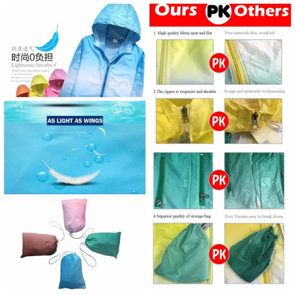 Giacca da campeggio ultra sottile e ultra leggera per uomo, donna, bambini e ragazzi, trasparente, anti-UV, ad asciugatura rapida, giacca a vento con colori sfumati.