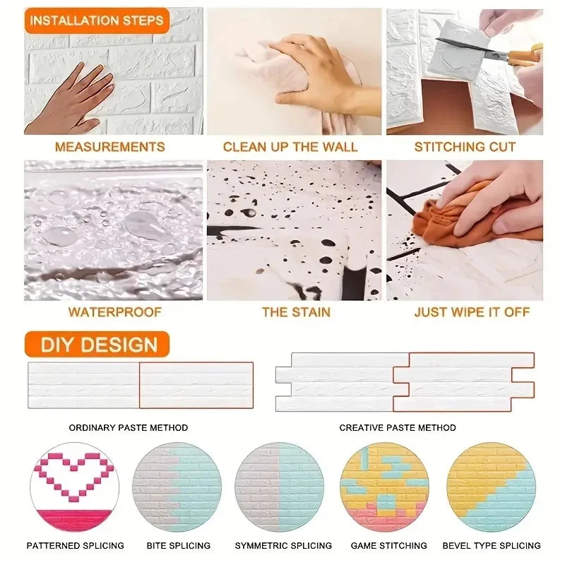 70CMx5M 3D Self Adhesive Waterproof Wall Sticker DIY Peel and Stick Wallpaper for Living Room Kitchen Wall Art Home Decoration