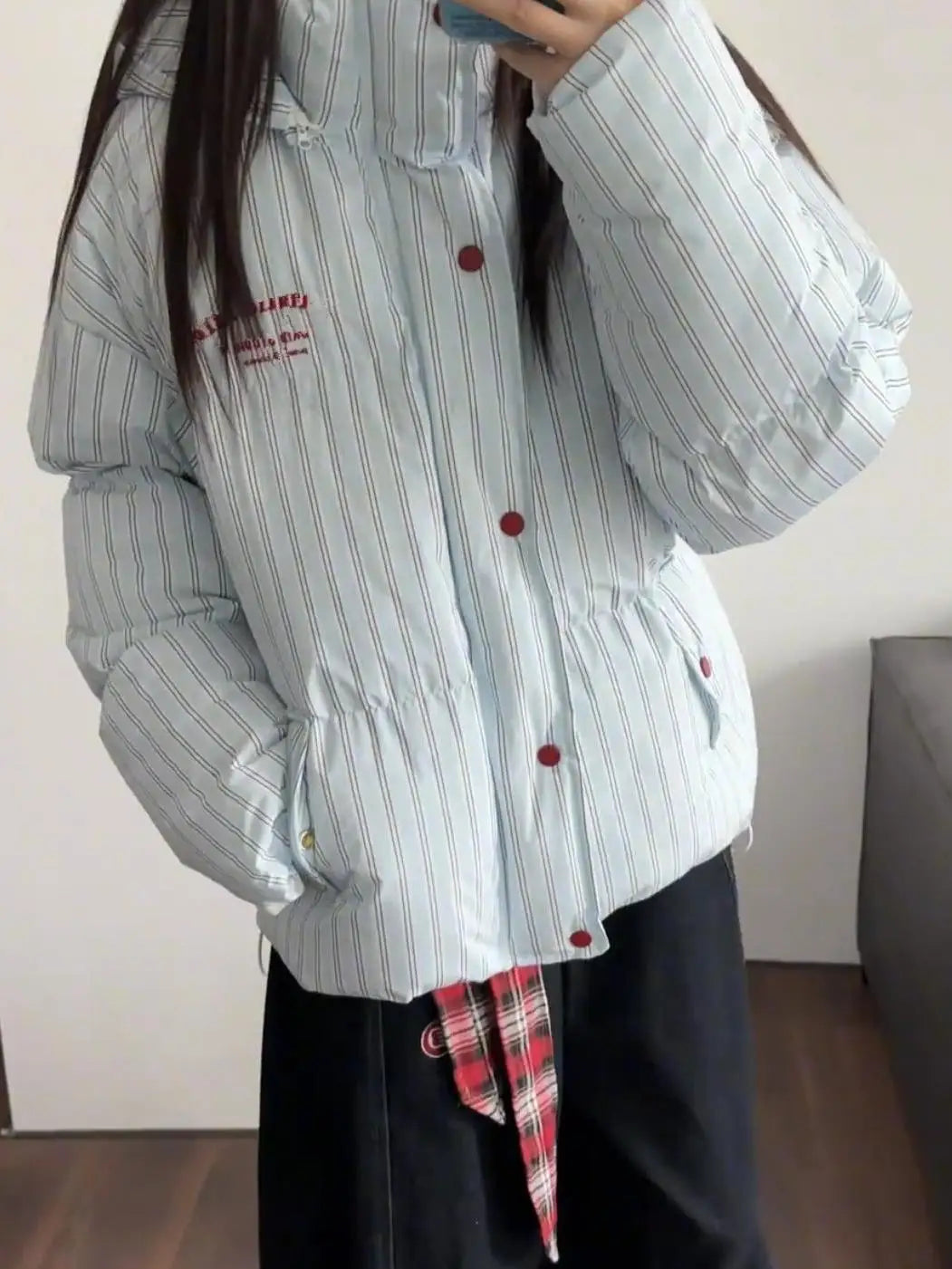 Overcoat 2025 Parkas Fashion Temperament Striped Warm Hooded Women's Quilted Cotton Coat Winter Loose Casual Women Cotton Coat