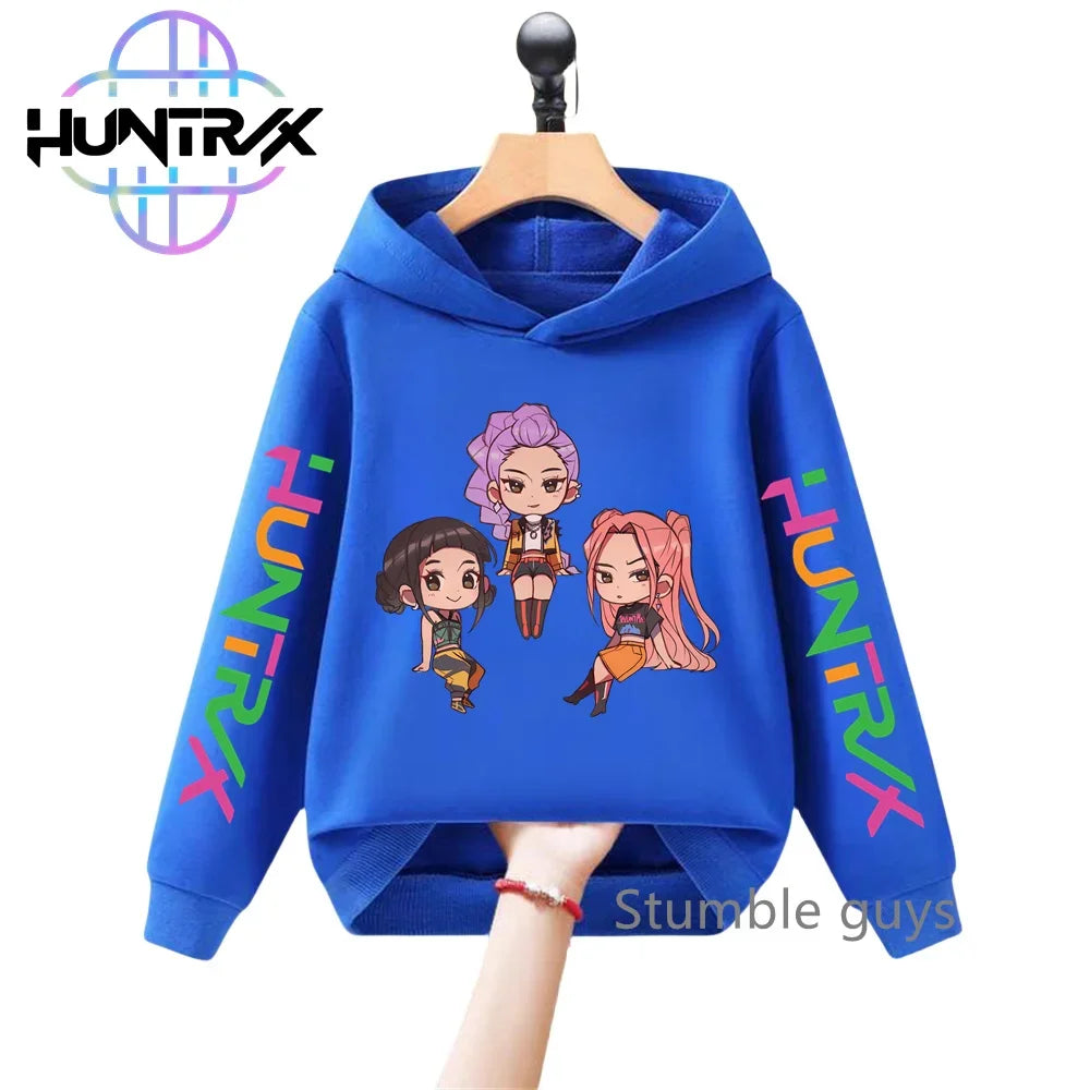 Felpa con cappuccio a maniche lunghe per bambini con stampa anime autunnale KPop Demon Hunters, abbigliamento sportivo, vestiti casual per ragazzi e ragazze.