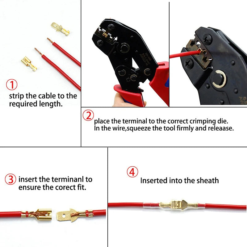 Insulated Male Female Wire Connector Tabs Set 2.8/4.8/6.3mm Electrical Crimp Terminals Brass Spade Terminal Connectors Kit