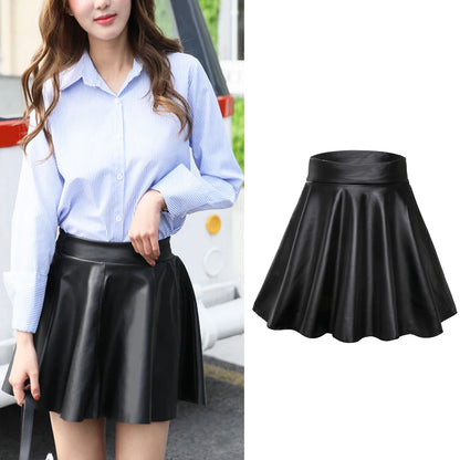 Hot Fashion Skater Multipurpose Elastic Faux Leather Skirts Short Skirt Mini High Waist