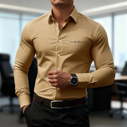 Camicie casual da uomo a maniche lunghe in tinta unita, vestibilità slim, abbigliamento formale senza stiratura, camicie personalizzate stampate in 3D, XS-6XL