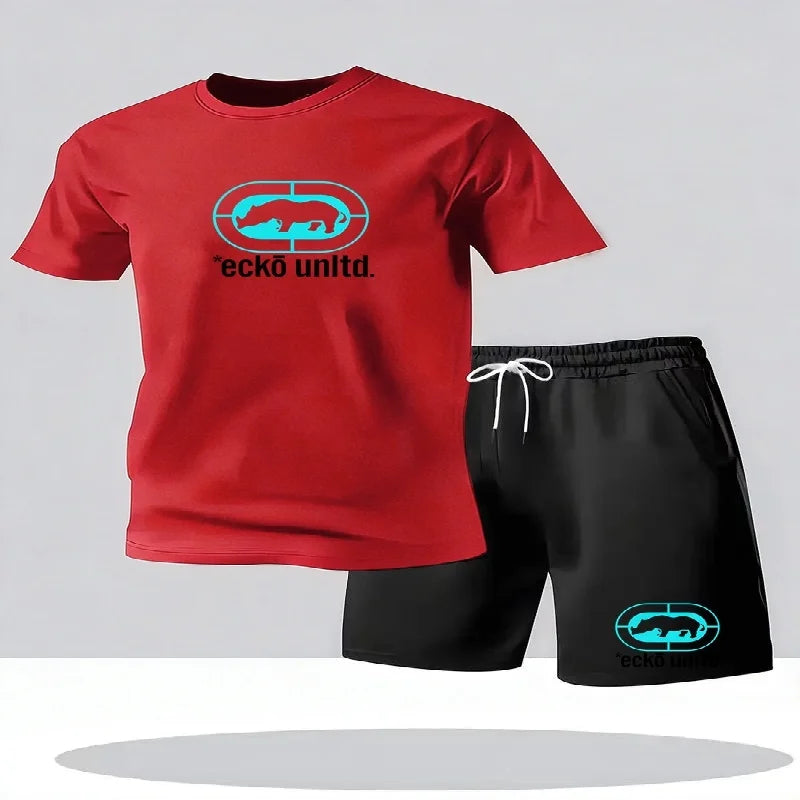 Nuovo set estivo casual da uomo composto da t-shirt e pantaloncini, completo due pezzi dalla vestibilità comoda, set sportivo traspirante a maniche corte da uomo, completo due pezzi