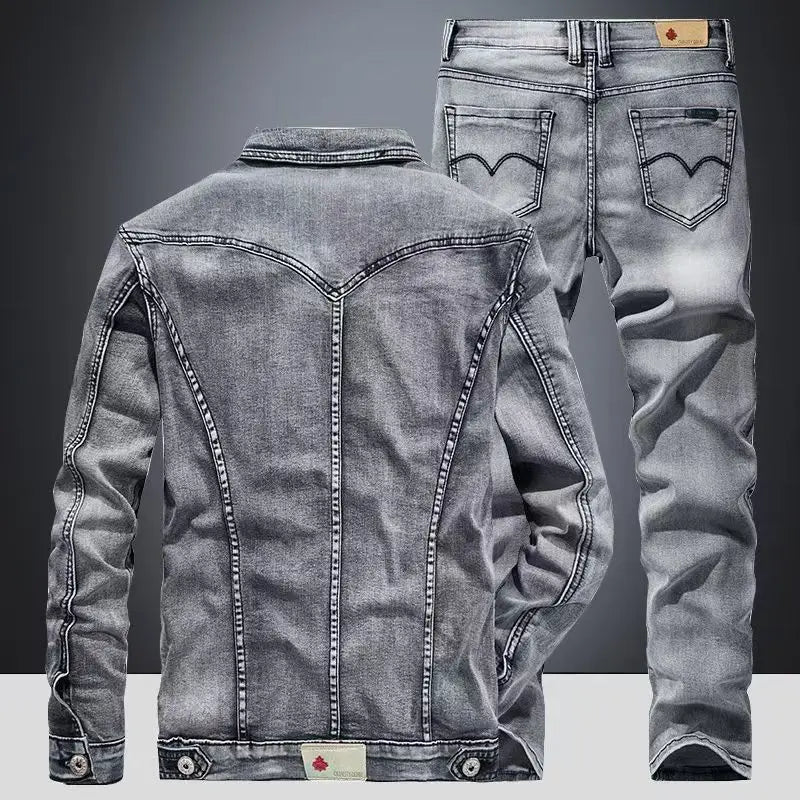 Spring Autumn New American Denim Jacket Jeans Set Classic Cowboy Jeans Trendy Two-Piece Sets Versatile Outerwear Casual Coat