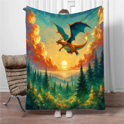 Japan Cartoon Charizard Pokemon Children Warm Soft Blankets for Sofa Bed Cover Blanket Suitable for Birthday Souvenir Gifts