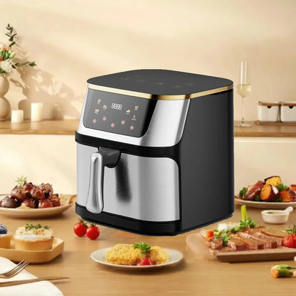 Friggitrice ad aria elettrica ad alta capacità visibile in acciaio inossidabile da 8 litri, forno ad aria multifunzione, touch screen a LED, alta temperatura a 210 °
