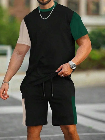 Completo estivo casual da uomo composto da t-shirt e pantaloncini 2026, abbigliamento sportivo taglie forti, t-shirt a maniche corte, pantaloncini con coulisse e tasca.