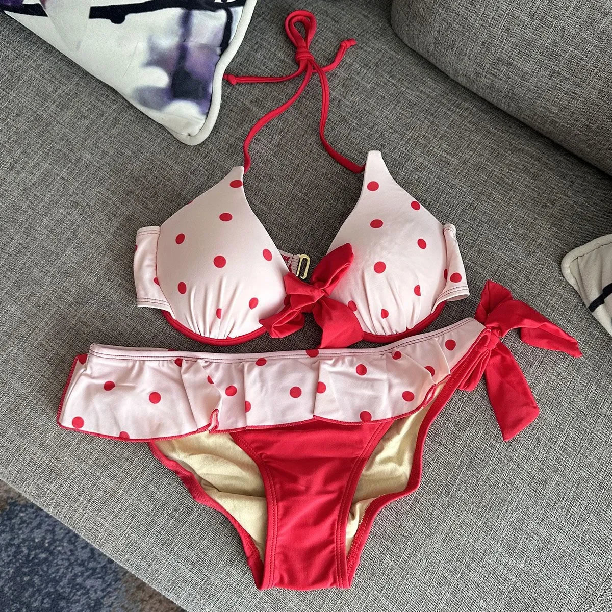 2026 New High Waist Fairy Sweet 4-Piece Women's Split Bikini Set - Print Trendy Swimwear Beach Vacation Summer Party Fashion