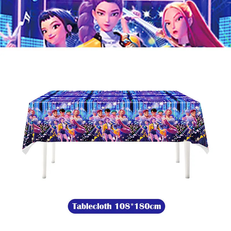Kpop Demon Hunter Birthday Decoration Set Kpop Girl Cup Pate Happy Balloon Happy Banner Gift Bags Supplies for Kids Party Favors