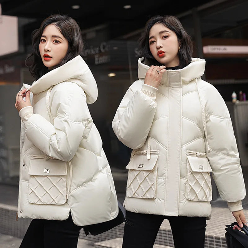 Korean Loose Cotton Jacket Casual Hooded Basic Coat Women Outwear Women Winter Parkas Coat 2025 Winter Warm Thicken Cotton Coat